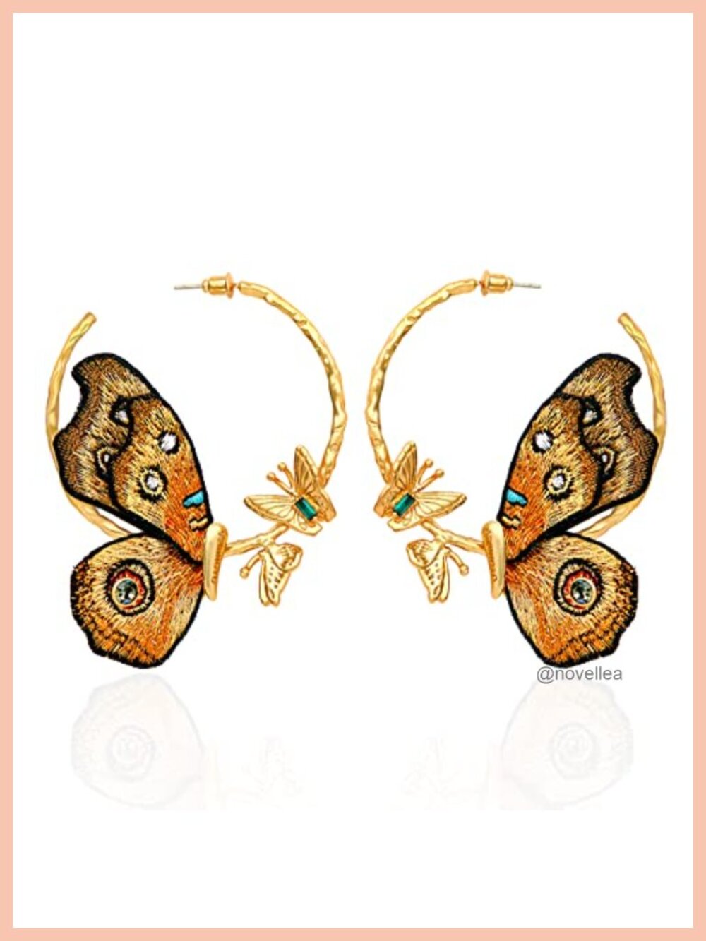 24K Gold Plated Butterfly Hoop Earrings, 925 Silver Hypoallergenic Dangle Wings